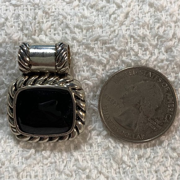 Best Signed Silvertone Black Onyx Pendant Charm. (393) - Picture 3 of 6